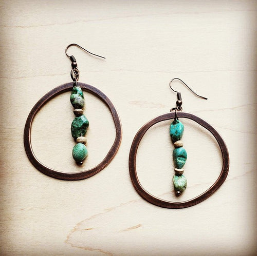Natural Turquoise & Wood Hoop Earrings