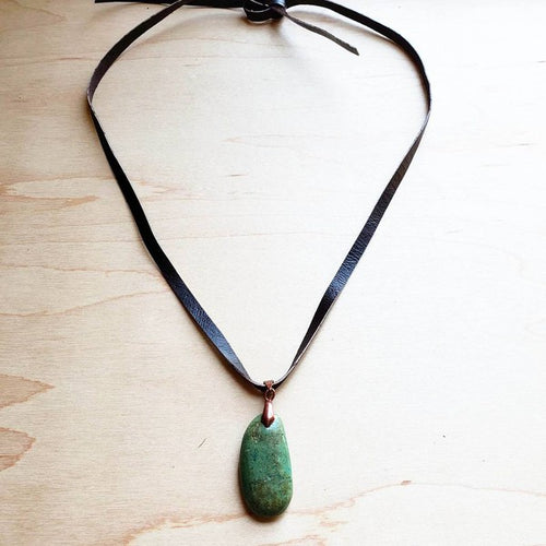 Leather Necklace with Turquoise Pendant - Brindle Boutique 