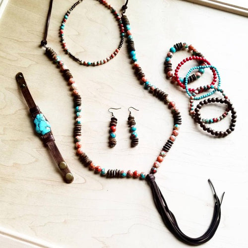Turquoise and Wood Earrings