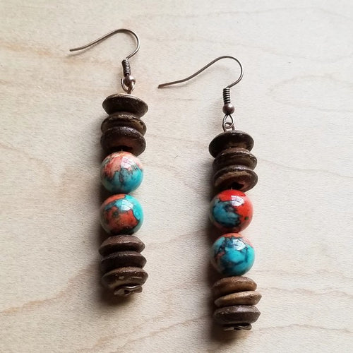 Turquoise and Wood Earrings