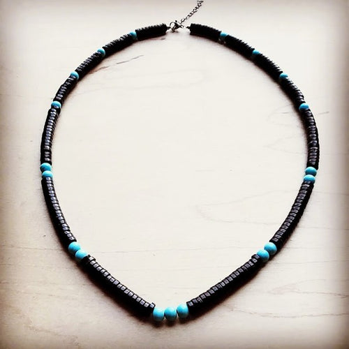 Wood & Blue Turquoise Necklace