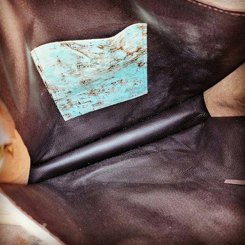 Leather Handbag with Metallic Turquoise