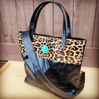 Leather Handbag with Leopard Accent
