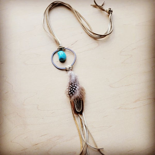 Blue Turquoise & Feather Necklace