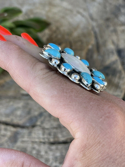 Navajo Cluster Turquoise & Mother Of Pearl Ring