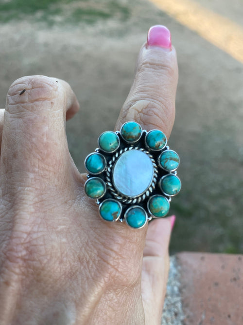 Mother of Pearl & Kingman Turquoise Ring