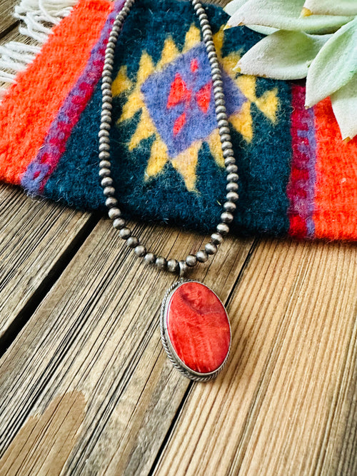 Navajo Pearl & Orange Spiny Beaded Necklace