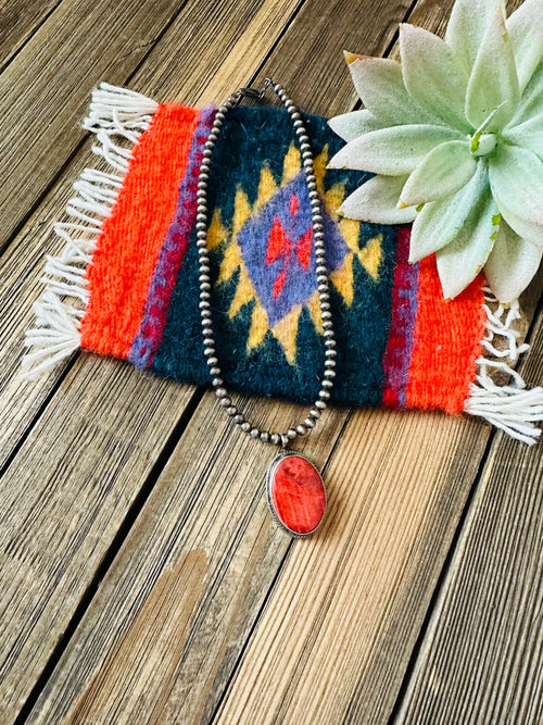 Navajo Pearl & Orange Spiny Beaded Necklace