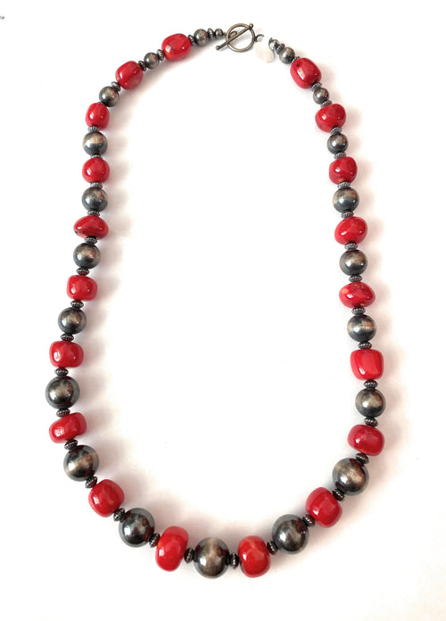 Navajo Pearls & Coral Necklace