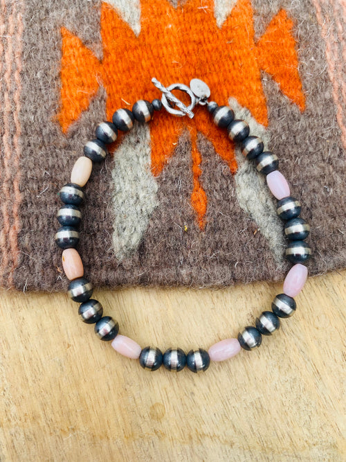 Navajo Pearl & Pink Opal Beaded Bracelet