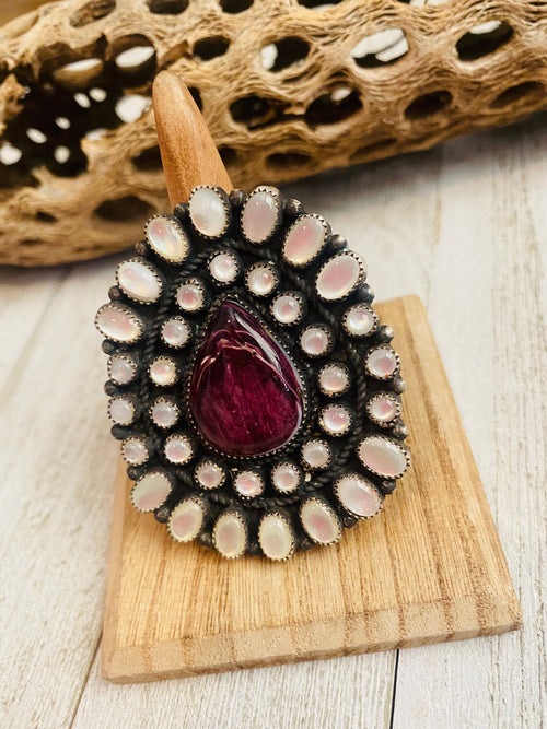 Navajo Mother of Pearl & Purple Spiny Cluster Ring